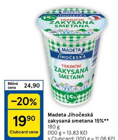 Madeta Jihočeská zakysaná smetana 15%, 180 g 