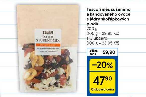 Tesco Směs sušeného a kandovaného ovoce s jádry skořápkových plodů, 200 g 