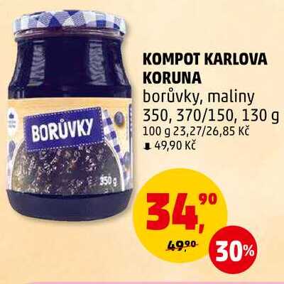 KOMPOT KARLOVA KORUNA borůvky, maliny, 350, 370/150 g