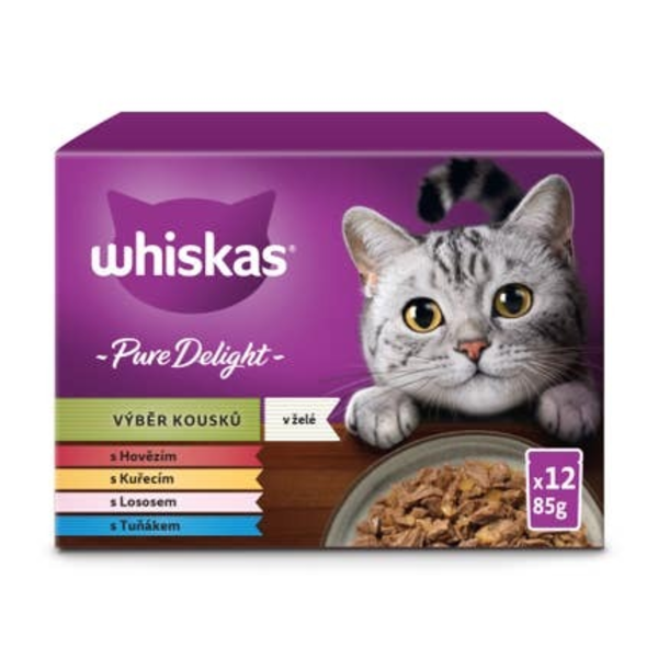 Whiskas Pure Delight kapsičky Výběr kousků v želé pro dospělé kočky 12x85g