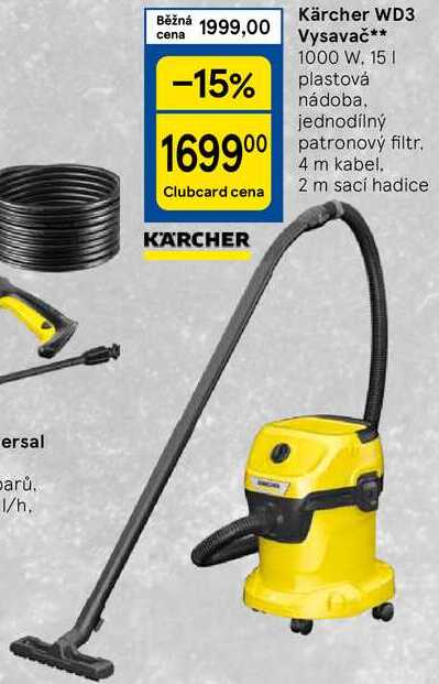 Kärcher WD3 Vysavač, 1000 W. 15 I plastová nádoba