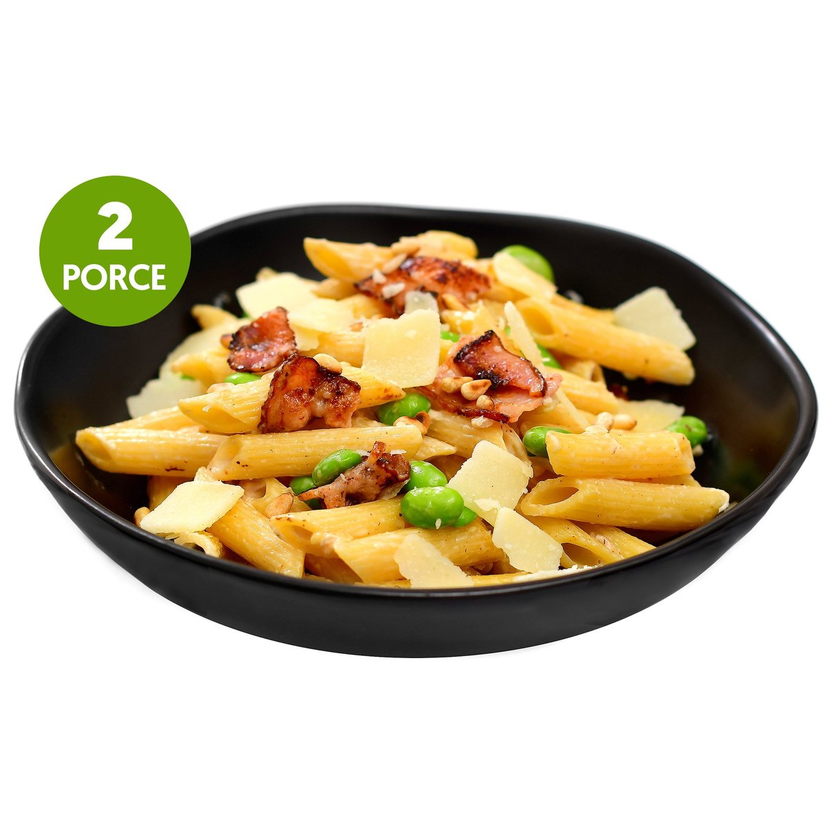 Penne ala carbonara s edamame a piniovými oříšky (set k přípravě hotového jídla)