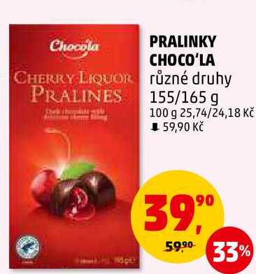 PRALINKY CHOCO'LA různé druhy, 155/165 g