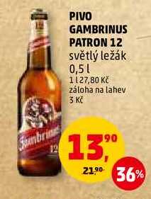 PIVO GAMBRINUS PATRON 12 světlý ležák, 0,5 l