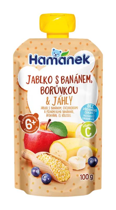 Hamánek Ovocná kapsička jablko s banánem, borůvkou & jáhly, 100 g