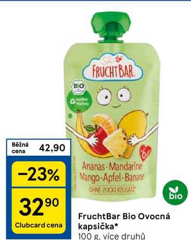 FruchtBar Bio Ovocná kapsička, 100 g, více druhů bio 