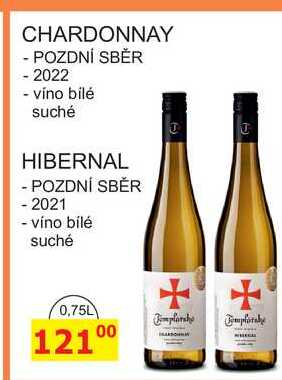 Templářské sklepy 0.75l CHARDONNAY