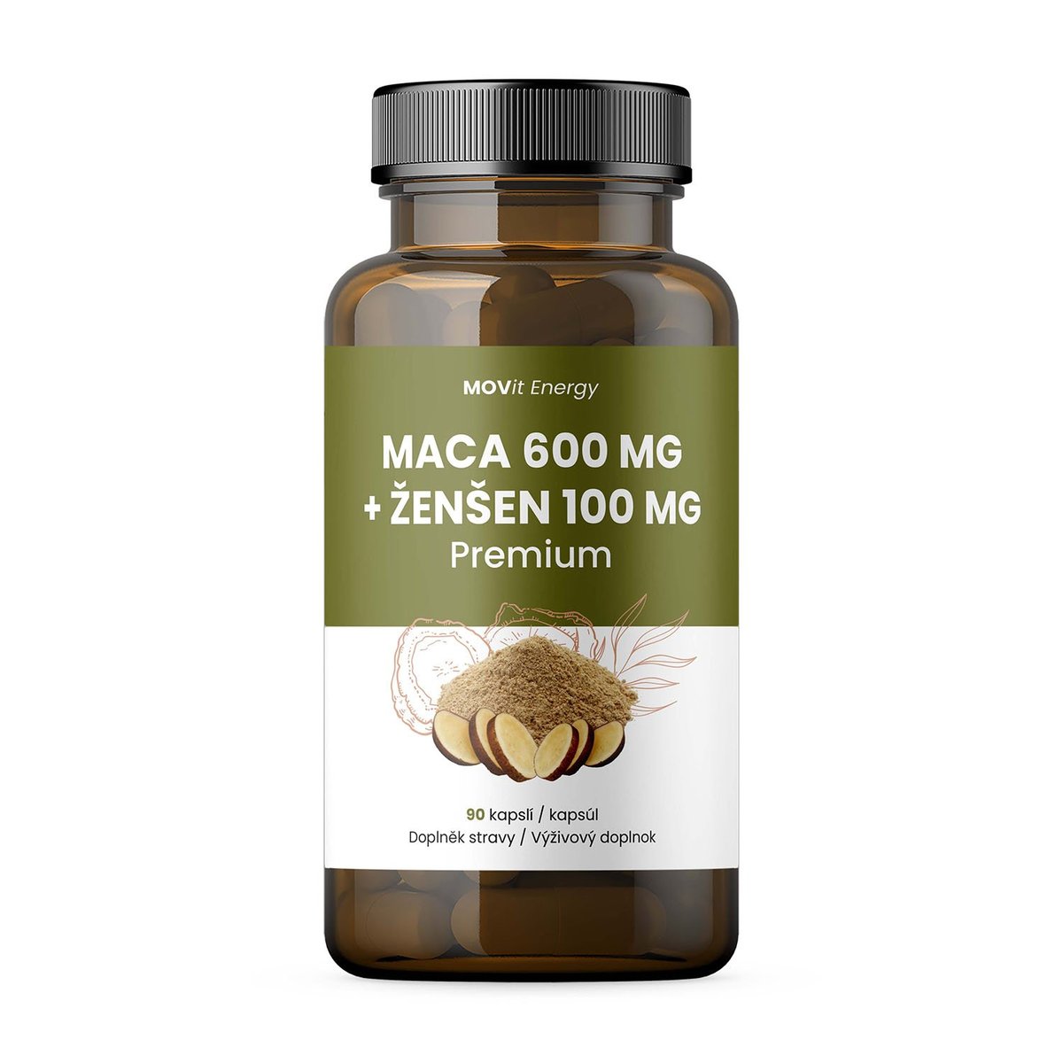 MOVit Maca 600 mg+Ženšen 100mg Premium cps.90