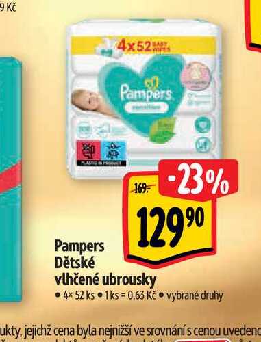   Pampers Dětské vlhčené ubrousky • 4× 52 ks 