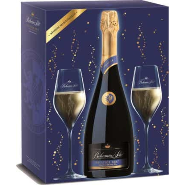 Bohemia Sekt Prestige Brut dárkové balení + sklenice 2ks