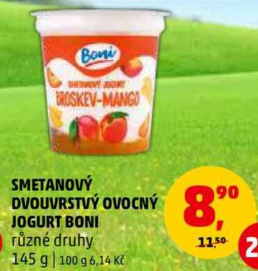 SMETANOVÝ DVOUVRSTVÝ OVOCNÝ JOGURT BONI, 145 g 