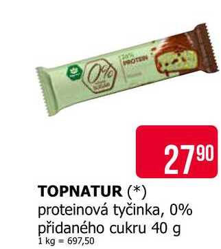 TOPNATUR proteinová tyčinka, 0% přidaného cukru 40 g v akci