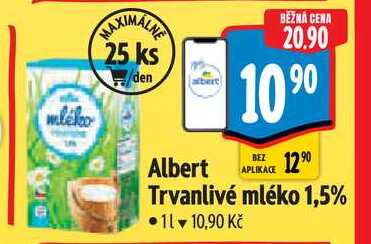  Albert  Trvanlivé mléko 1,5% 1 l v akci