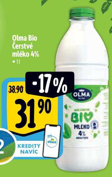 Olma Bio Čerstvé mléko 4%, 1 l