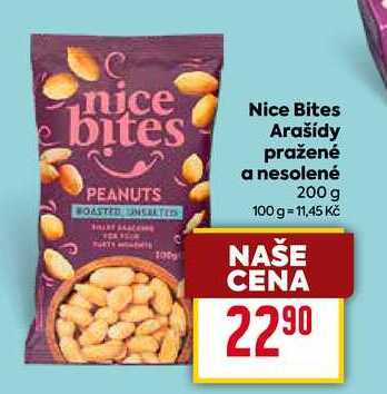 Nice Bites Arašídy pražené a nesolené 200 g 