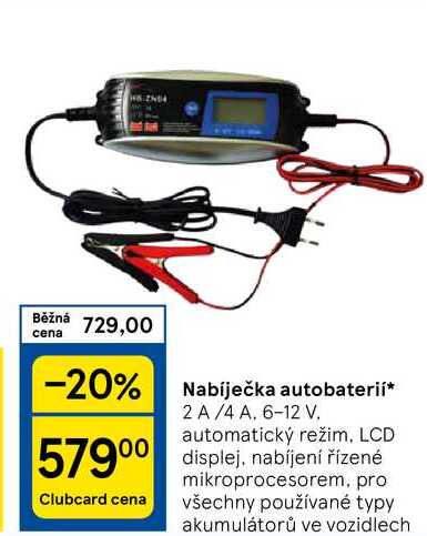 Nabíječka autobaterií, 2 A/4 A. 6-12 V. automatický režim