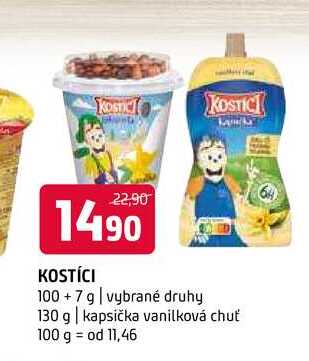 KOSTÍCI 100+ 7 g vybrané druhy 130 g kapsička vanilková chuť 100 g 