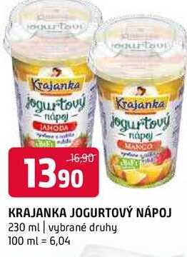 Krajanka jogurtový nápoj 230g, vybrané druhy v akci