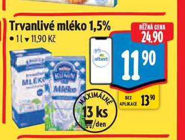 Trvanlivé mléko 1,5% 1 l