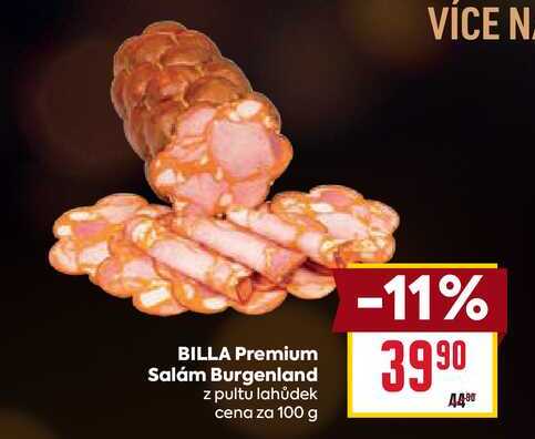 BILLA Premium Salám Burgenland z pultu lahůdek cena za 100g 