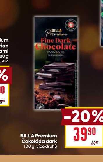 BILLA Premium Čokoláda dark 100g