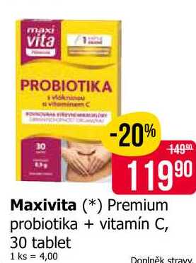 Maxivita Premium probiotika + vitamín C, 30 tablet 