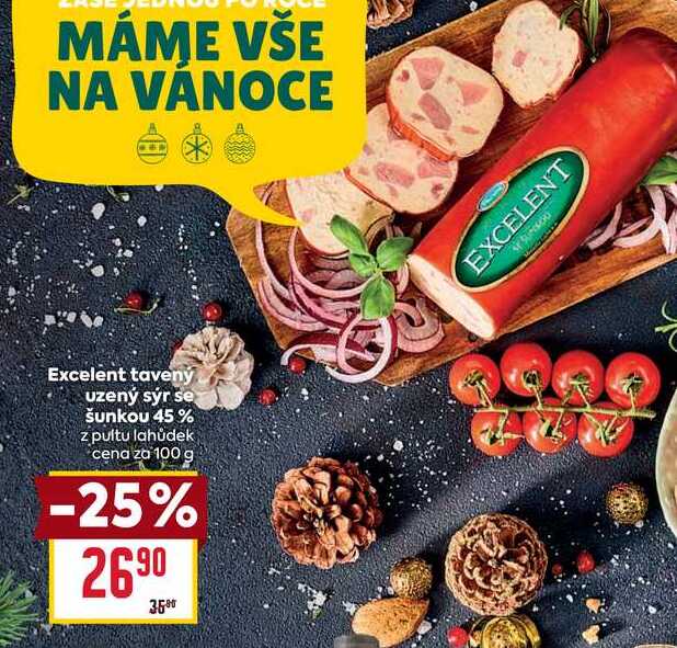 Excelent tavený uzený sýr se šunkou 45% z pultu lahůdek cena za 100 g  