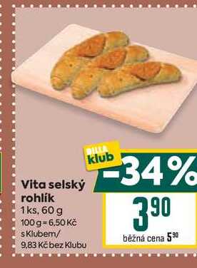 Vita selský rohlík 1 ks, 60 g 