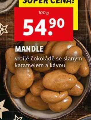 MANDLE v bílé čokoládě se slaným karamelem a kávou, 100 g