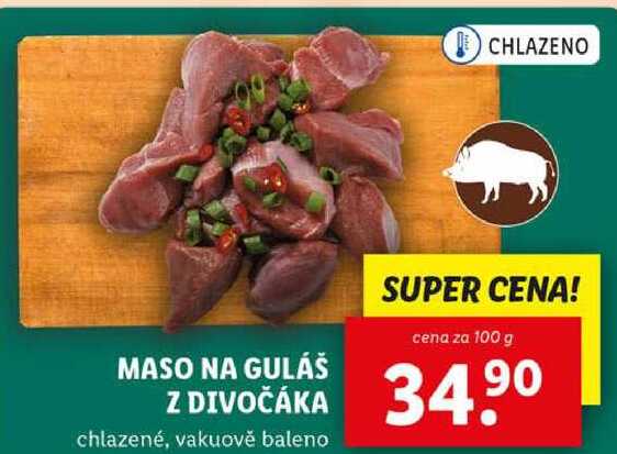 MASO NA GULÁŠ Z DIVOČÁKA, cena za 100 g 