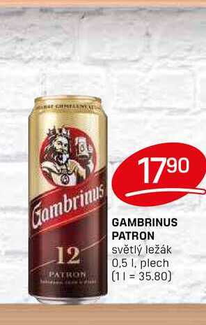 GAMBRINUS PATRON světlý ležák 0,5l, plech 