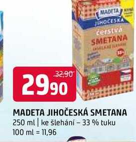 Madeta Jihočeská smetana trvanlivá 33% 250ml