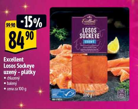 Excellent Losos Sockeye uzený - plátky, cena za 100 g 