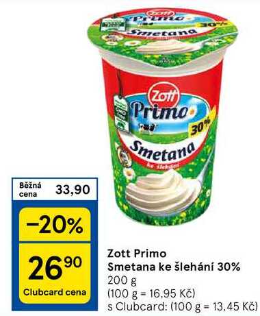 Zott Primo Smetana ke šlehání 30%, 200 g 