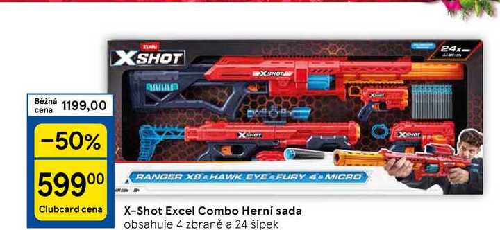 X-Shot Excel Combo Herní sada, obsahuje 4 zbraně a 24 šipek 