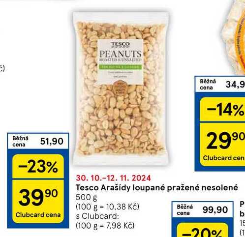 Tesco Arašídy loupané pražené nesolené, 500 g