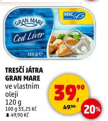 TRESČÍ JÁTRA GRAN MARE ve vlastním oleji, 120 g