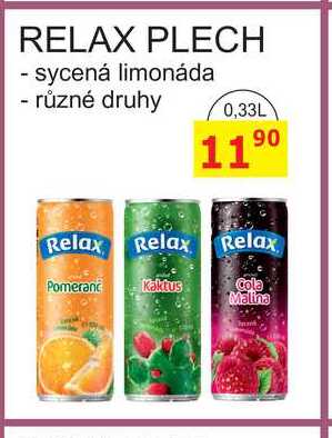 RELAX PLECH - sycená limonáda - různé druhy 0,33L 