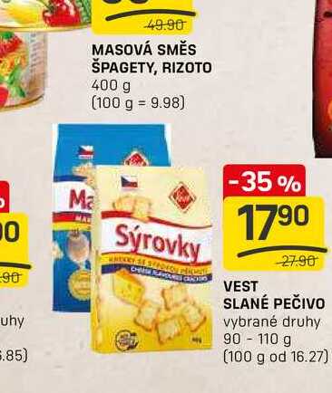 VEST SLANÉ PEČIVO vybrané druhy 90 - 110 g 