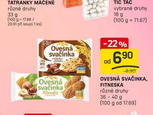 OVESNÁ SVAČINKA, FITNESKA různé druhy 36-40 g