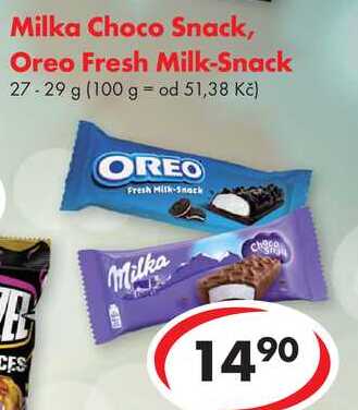 Milka Choco Snack, Oreo Fresh Milk-Snack, 27-29 g