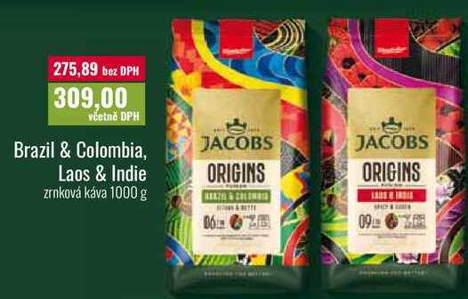 Brazil & Colombia, Laos & Indie zrnková káva 1000 g 