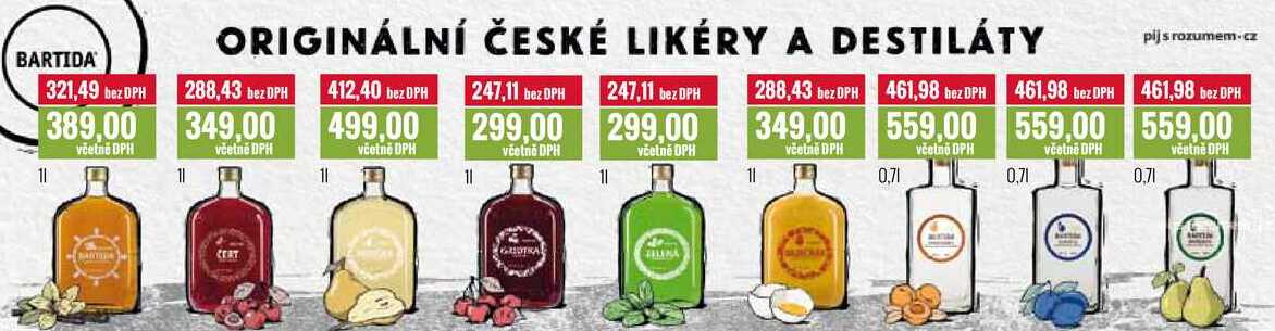ORIGINÁLNÍ ČESKÉ LIKÉRY A DESTILÁTY 0,7l, 1l