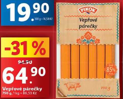 Vepřové párečky, 750 g