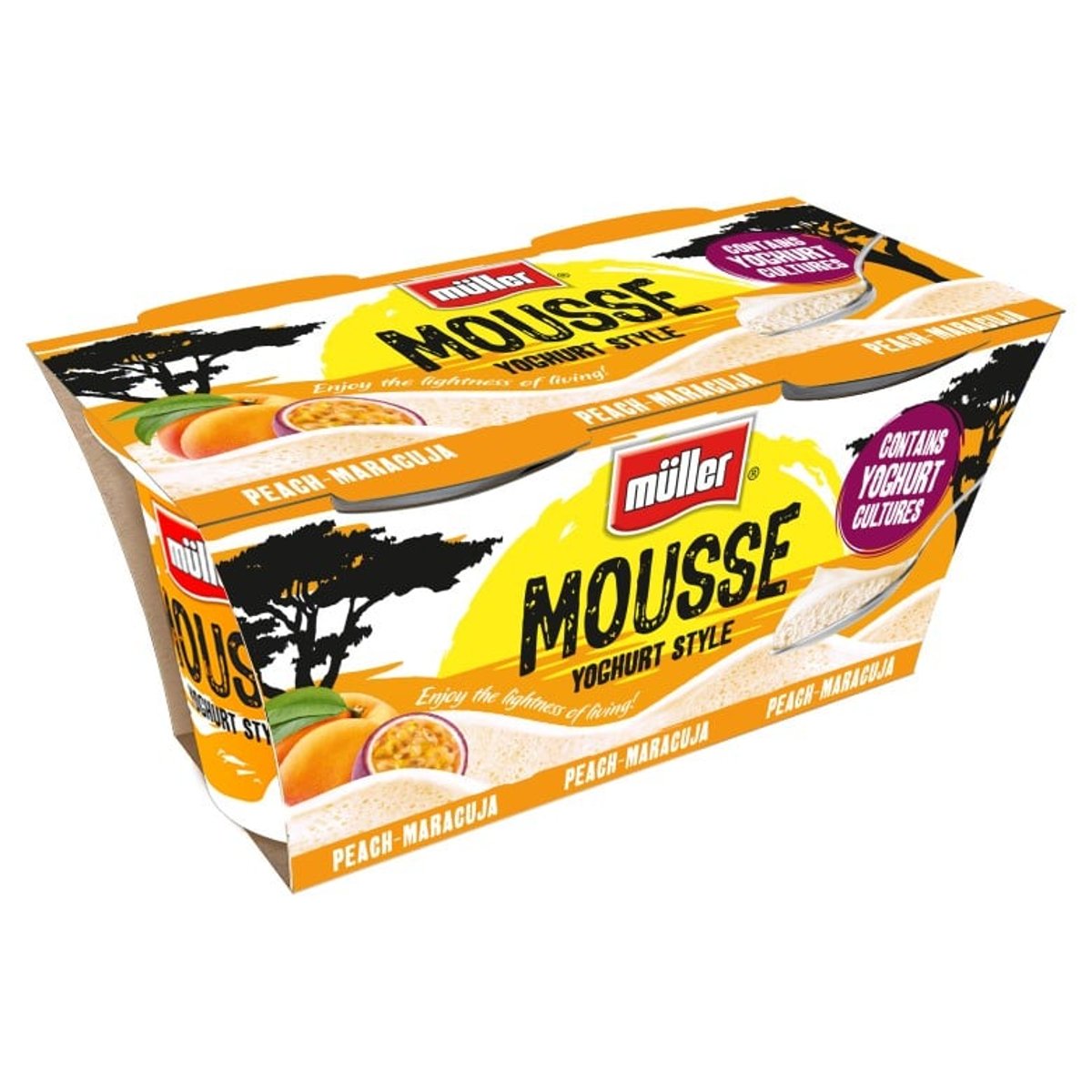 Müller Mousse broskev a maracuja (2×95 g)