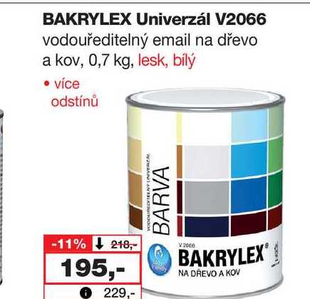 BAKRYLEX Univerzál V2066 vodouředitelný email na dřevo a kov, 0,7 kg, lesk, bílý