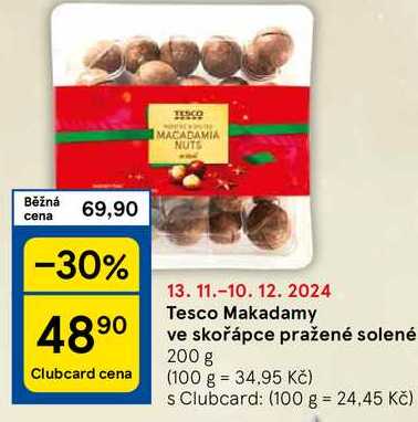 Tesco Makadamy ve skořápce pražené solené, 200 g