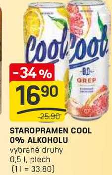 STAROPRAMEN COOL 0% ALKOHOLU vybrané druhy 0,5 l, plech 