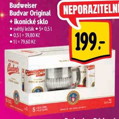 Budweiser Budvar Original + ikonické sklo, 5x 0,5 l