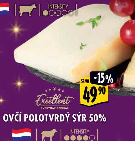 OVČÍ POLOTVRDÝ SÝR 50%, cena za 100 g